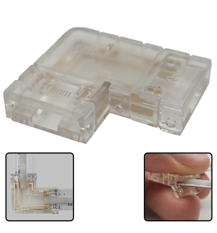 [0B4P-L-10MM-UND] Connecteur de connexion en L pour bandes LED COB - RVB - 10 mm - IP20
