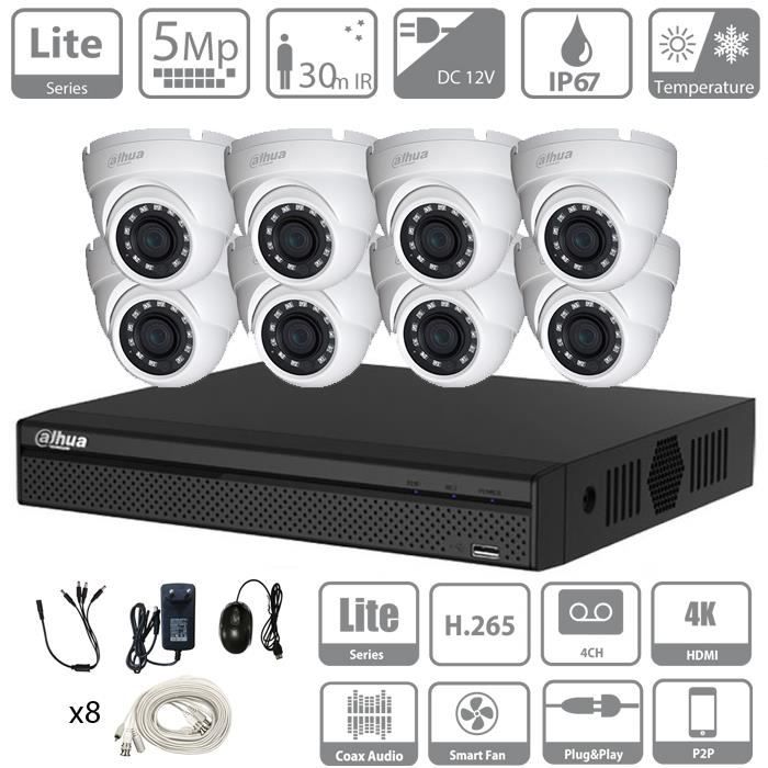 [CVI5MPKIT-8T2] Kit DVR DAHUA 8 kanalen HDCVI 5 MP, 8 kanalen en 8 camera's tourelle 5 MP, binnen/buiten - HD 2 Naar