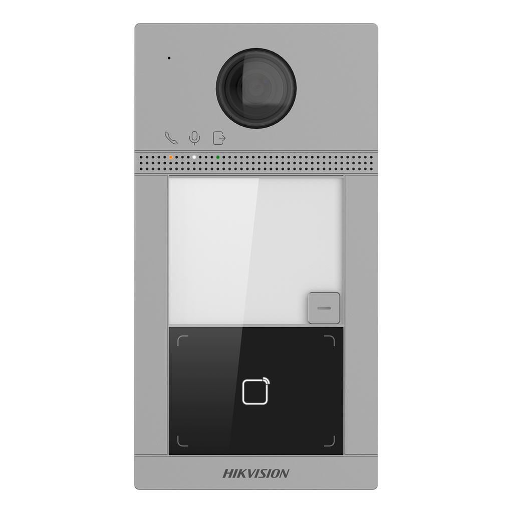 [DS-KV8113-WME1/S] Hikvision DS-KV8113-WME1/S Interphone de porte de villa Surface Aluminium 1 x Bouton, PoE/ 12 VDC, Carte Mifare WIFI - 2 relais