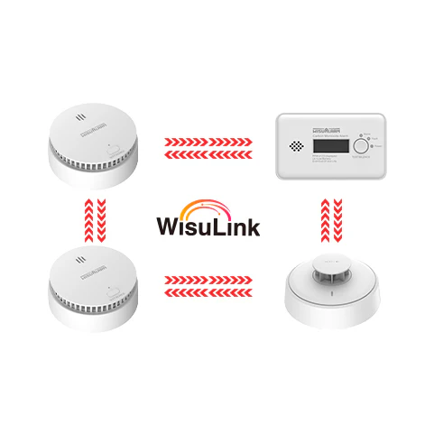 [HY-SA40A-R8-GC20B-R8-HT10A-R8] Kit van 4 rookdetecteurs, koolmonoxyde en onderling verbonden chaleurs zonder Wisualarm