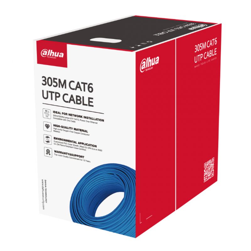 [PFM923I-6UN-C(BL)] Dahua PFM923I-6UN-C 305m UTP CAT6 LSZH Blue- Cuivre haute pureté ; Sans halogène Certifié ignifuge classe CE CPR Eca - Gaine PVC Bleu