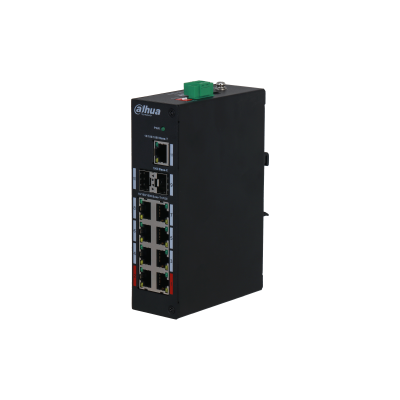 Niet-gecommuteerde Dahua DH-PFS3211-8GT-120-V2 PoE DIN Rail - 8 Gigabit PoE + 2 Gigabit SFP + 1 Gigabit RJ45 - 120 W
