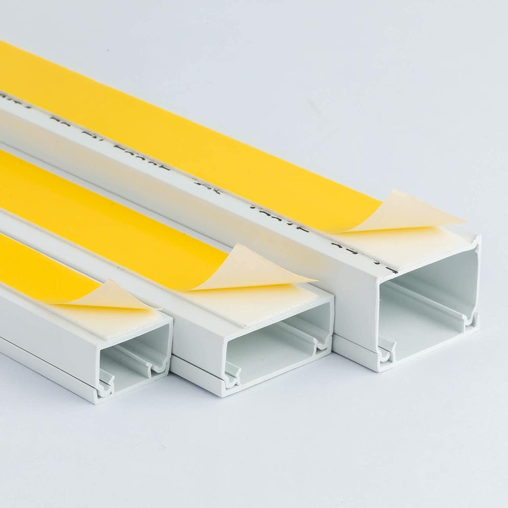 [PVC-16X16(Pack12)] 16x16 Goulotte PVC blanche avec support adhésif 2m (Pack:12Pcs )