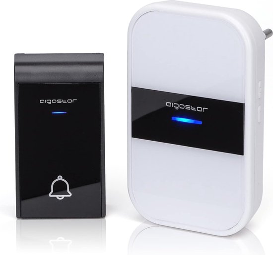 [U5D-N12] Aigostar - Sonnette numérique sans fil AC / IP44 noir + blanc / 1 émetteur + 1 récepteur