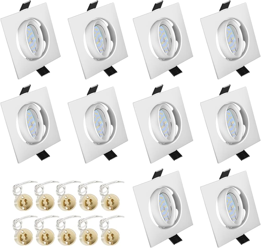 Lot de 10 spots LED encastrables dimmables V-TAC - Inclinables - 6,5 Watt - 3000K - 400 Lumen - BLANC - Carré - Spot de plafond intérieur IP20